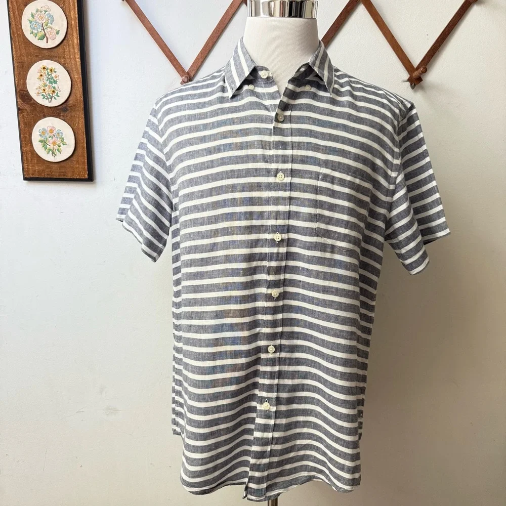 J. Crew Linen Striped Oxford Button Down Shirt